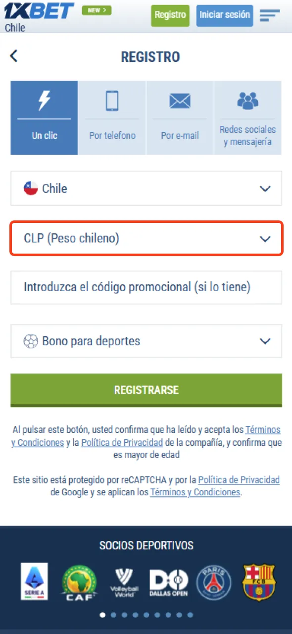 Elija la moneda que más le convenga mientras se registra en 1xbet.