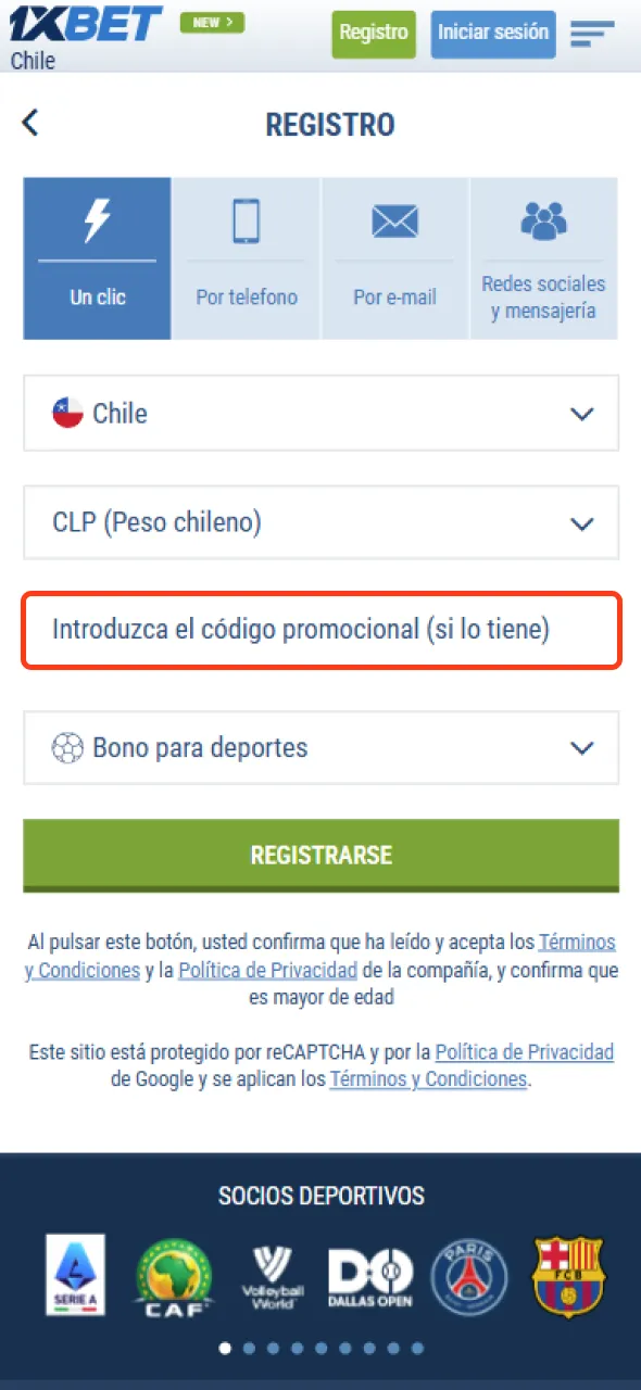 Usa un código promocional si está disponible al unirte a 1xbet.