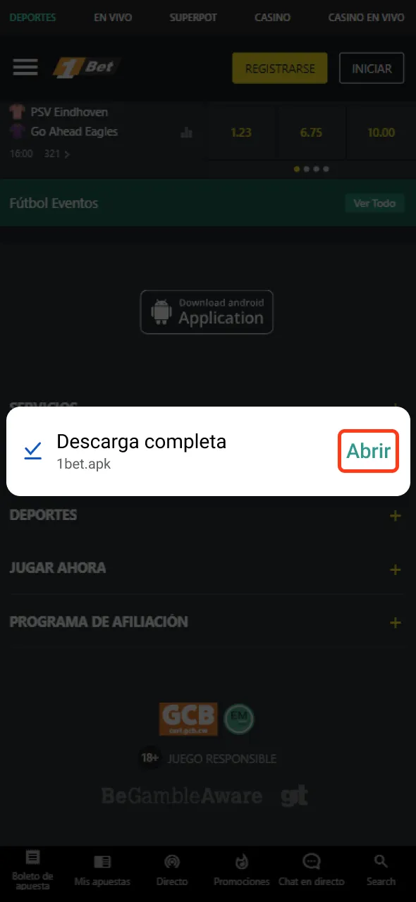 Inicie el archivo APK y verifique el proceso de configuración.