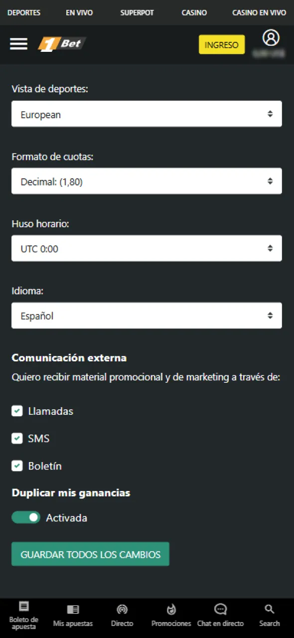 Ajusta los permisos y la configuración de la aplicación de apuestas de tenis.