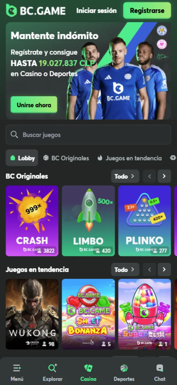 Los jugadores en Chile encuentran muchos juegos de casino en BC Game.