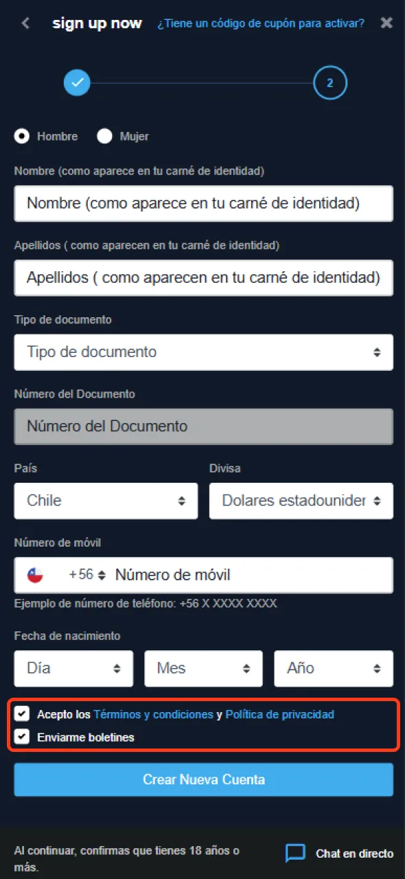 Acepta los términos y finaliza tu registro en Betglobal.