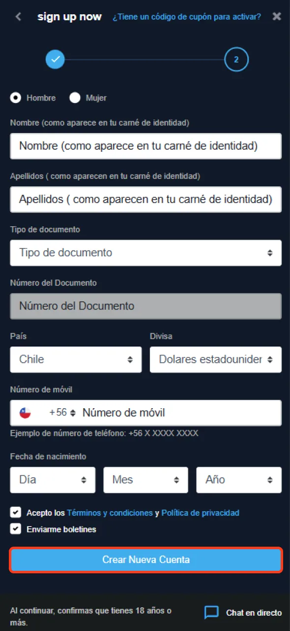 Pulsa el botón de registro y accede a Betglobal.