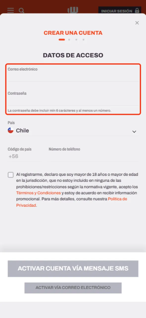 Durante el registro en Betwarrior, elige una contraseña confiable.