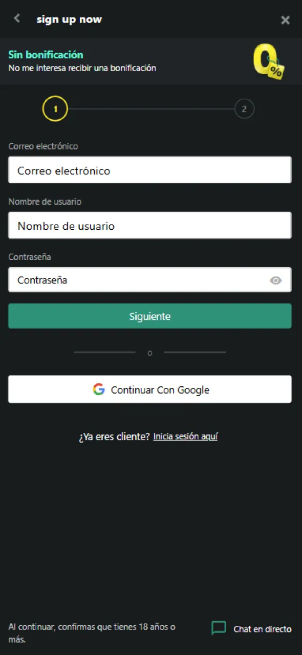 Cree una cuenta en el sitio web que ofrezca bonos sin depósito.