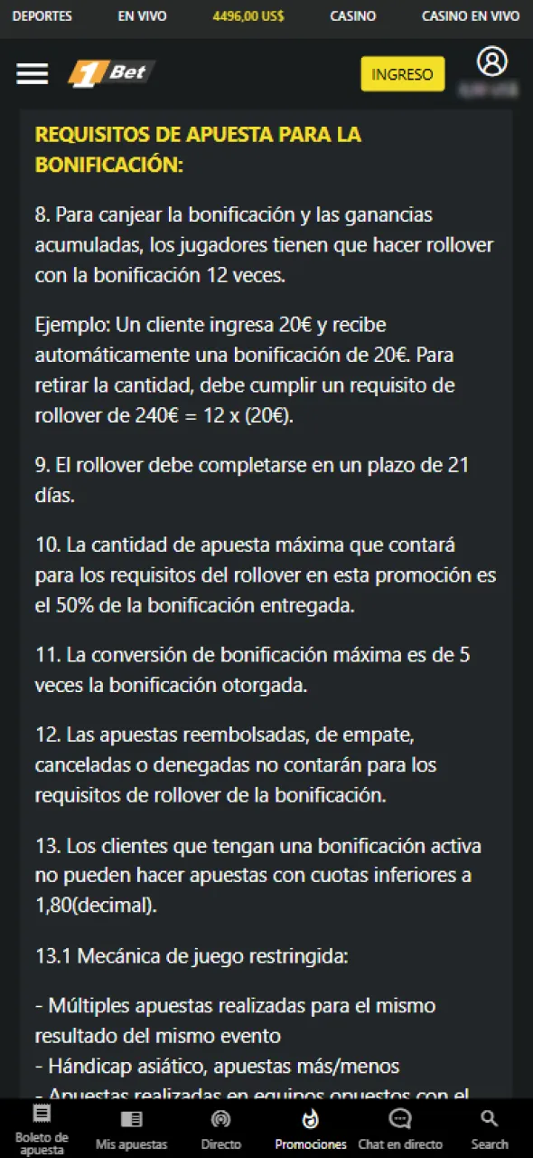 Para obtener su dinero, debe hacer lo que dicen las reglas de bonificación.