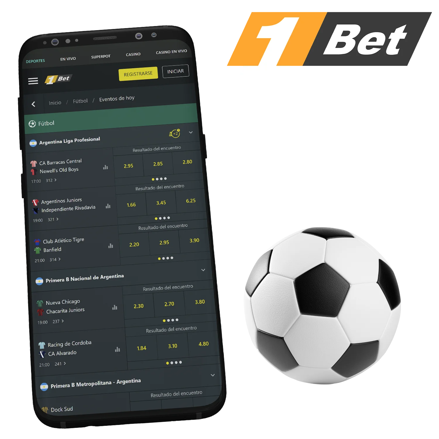 1Bet es una aplicación popular para apostar en fútbol.