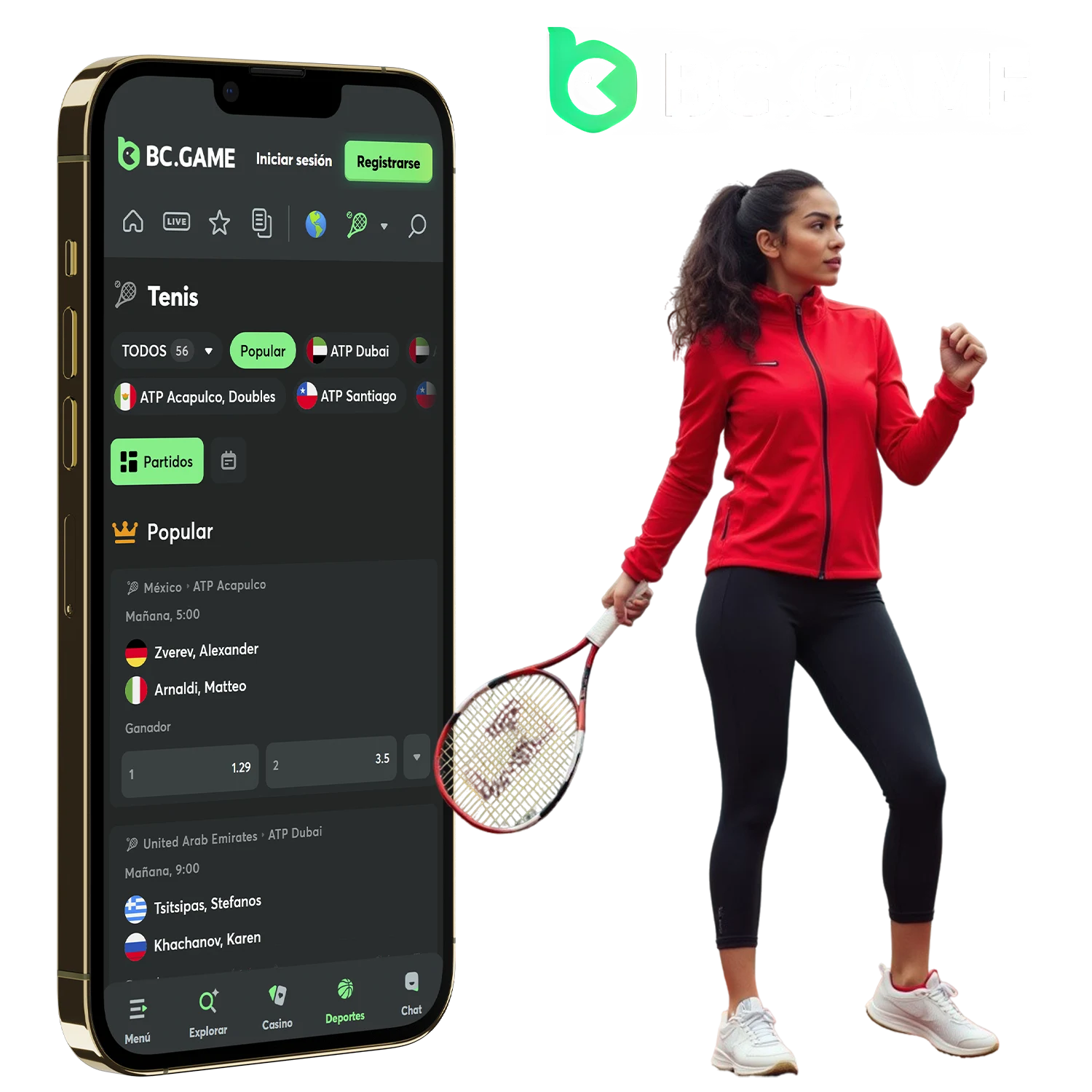 Prueba a apostar al tenis en la aplicación BC Game.