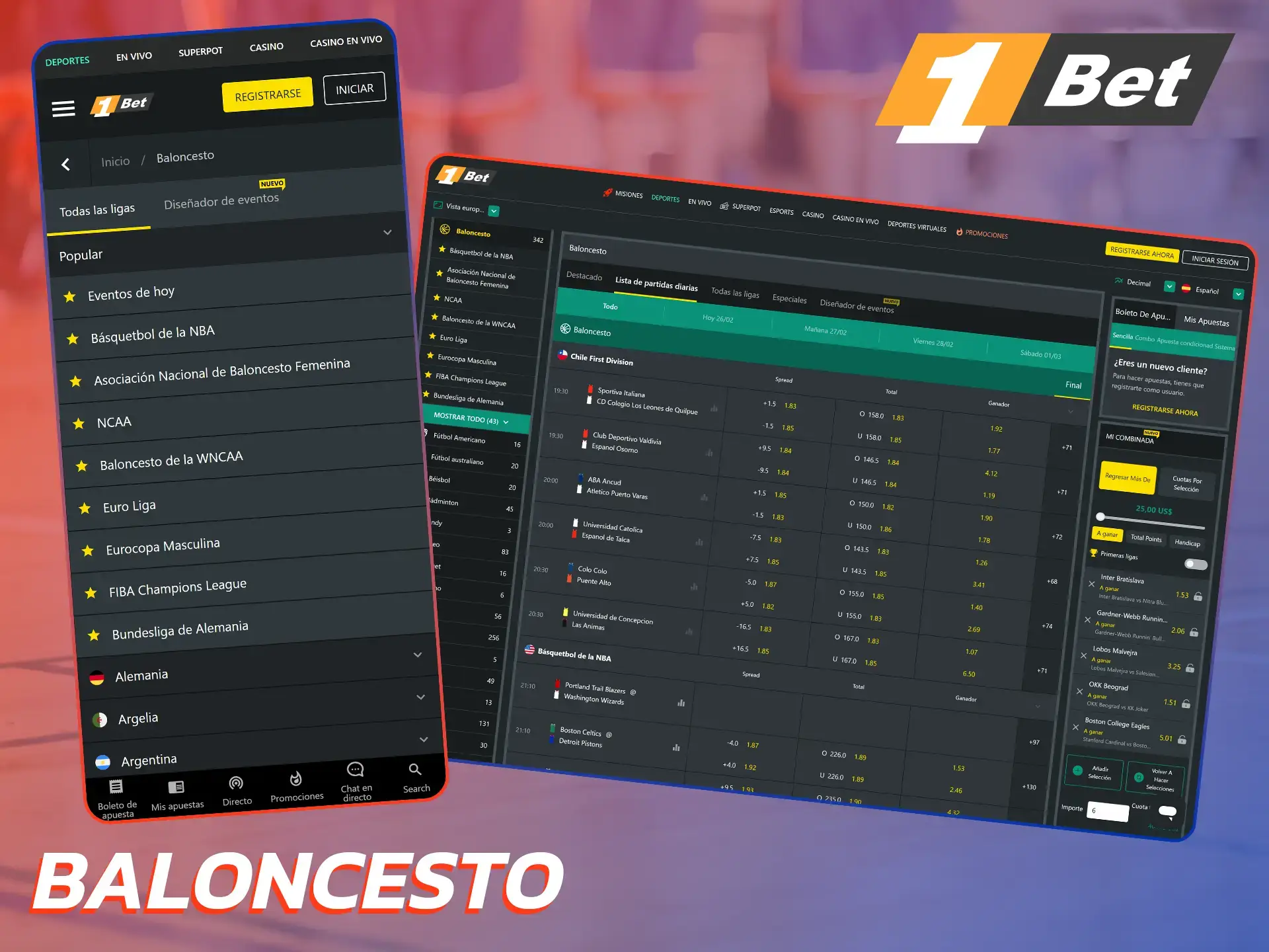 1Bet ofrece una variedad de eventos de baloncesto en los que apostar.