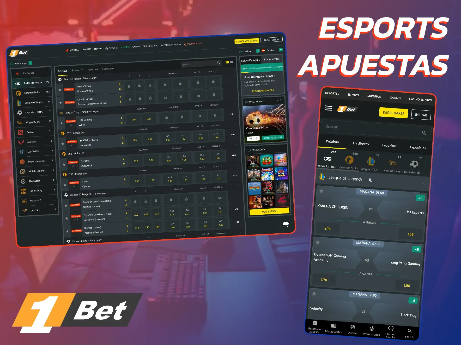 Realiza apuestas en tu equipo de eSports favorito en 1Bet.