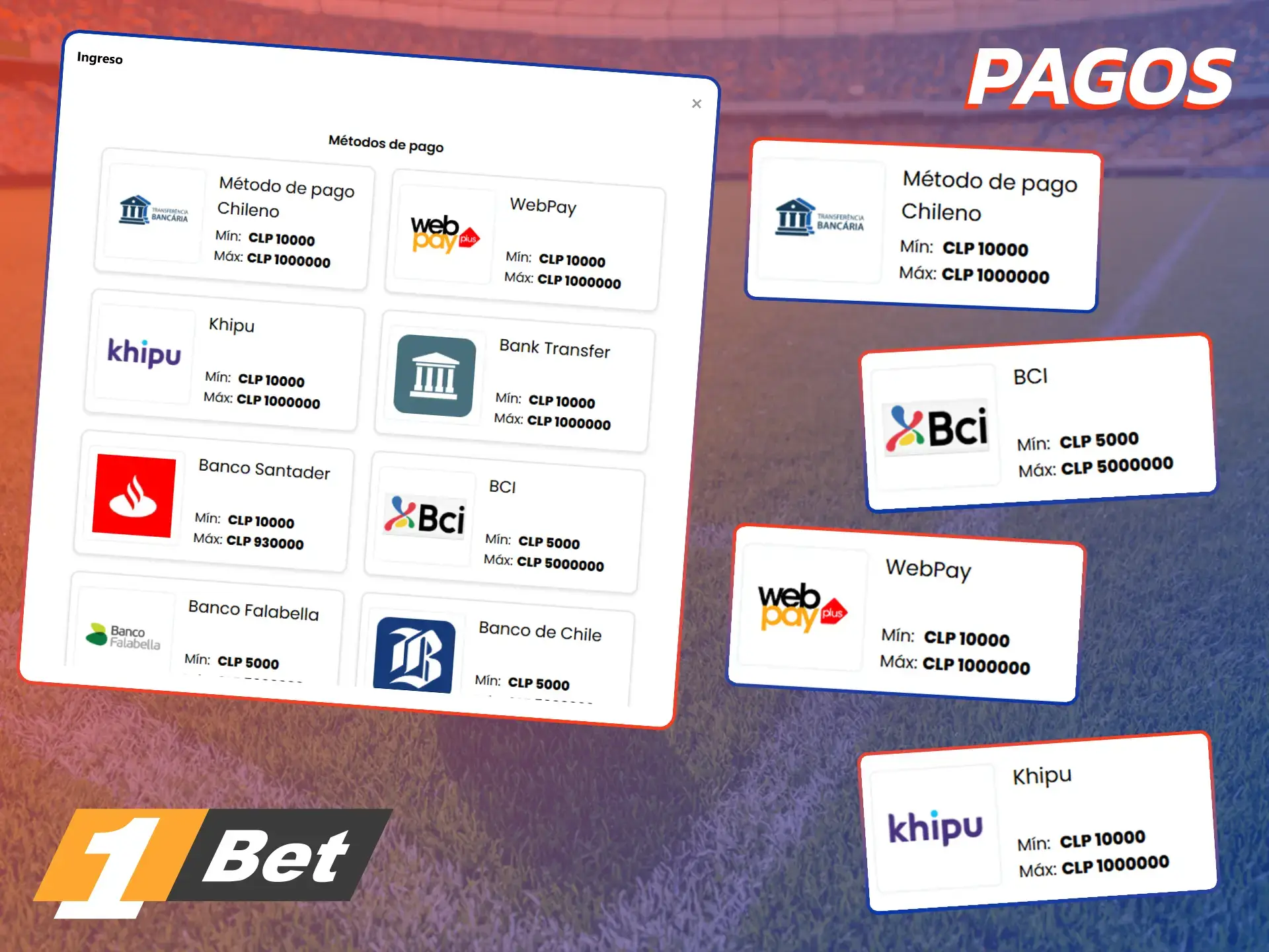 1Bet ofrece una variedad de métodos de pago diferentes para los usuarios chilenos.