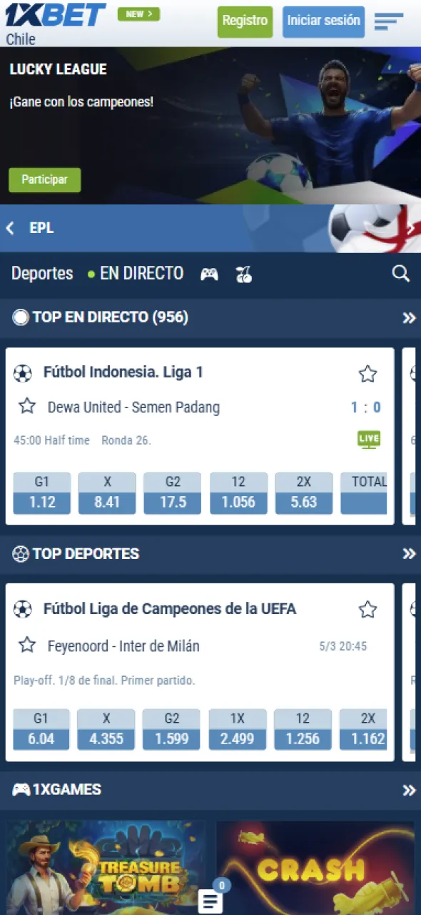 Accede al sitio web de 1xbet desde tu navegador en Android.