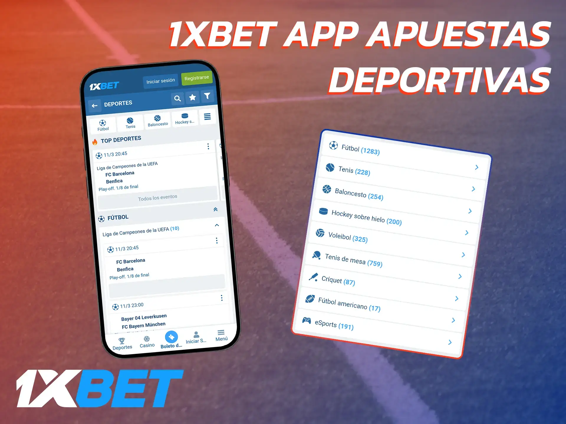 La aplicación 1xBet tiene una amplia sección de deportes.