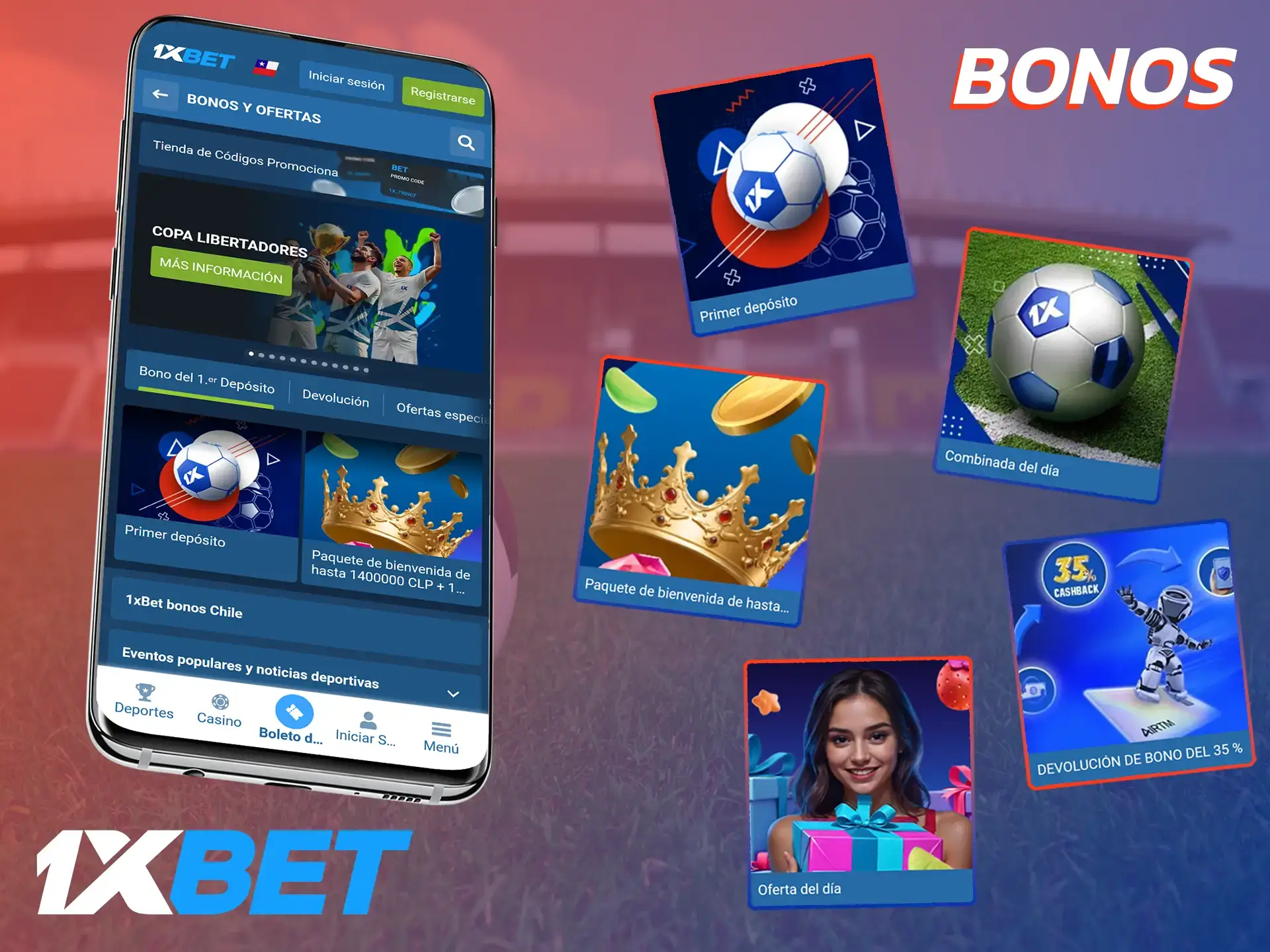 Estos son los bonos que puedes obtener en la aplicación 1xBet.