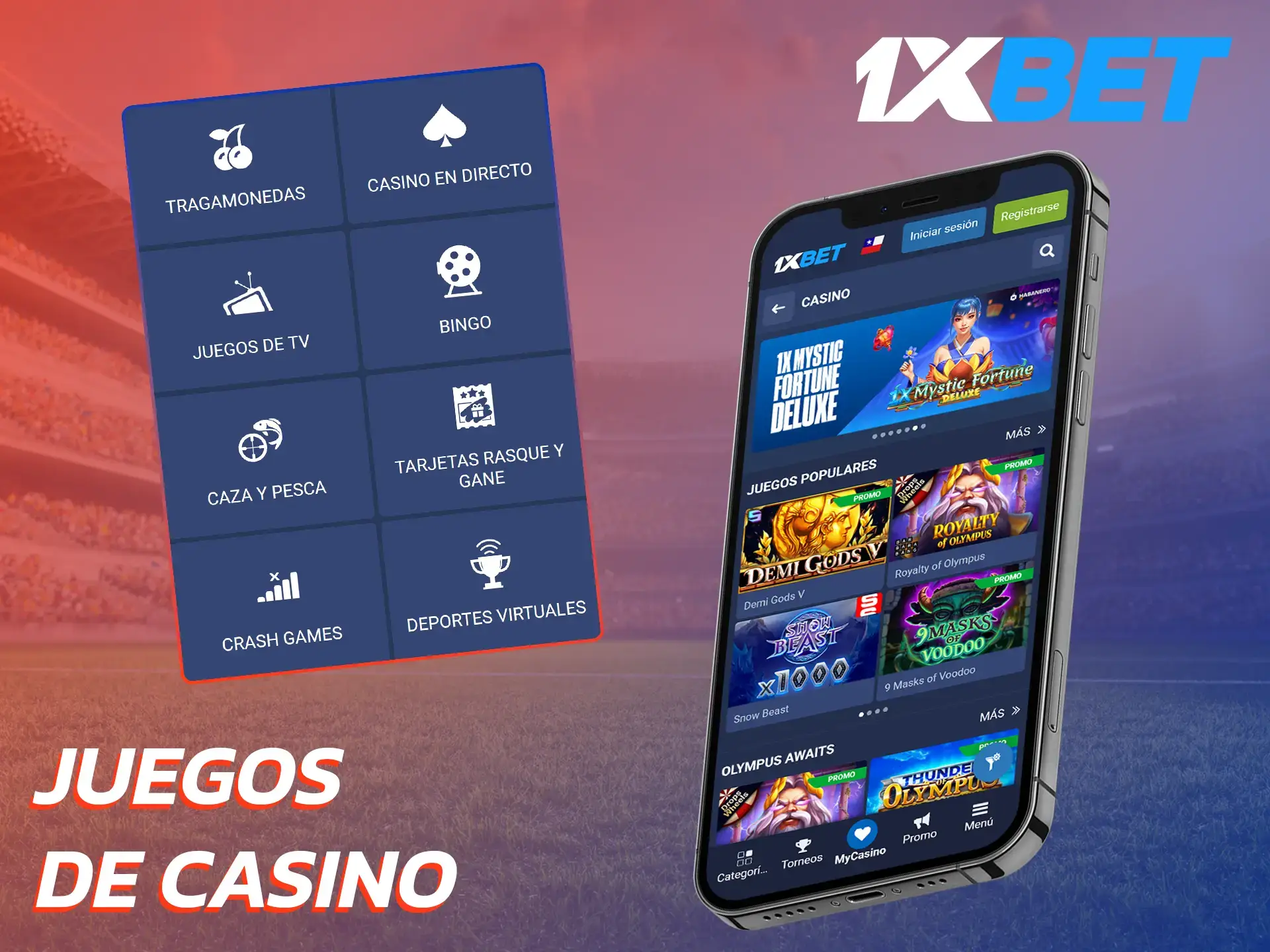 Experimente juegos de casino premium en la aplicación 1xBet.