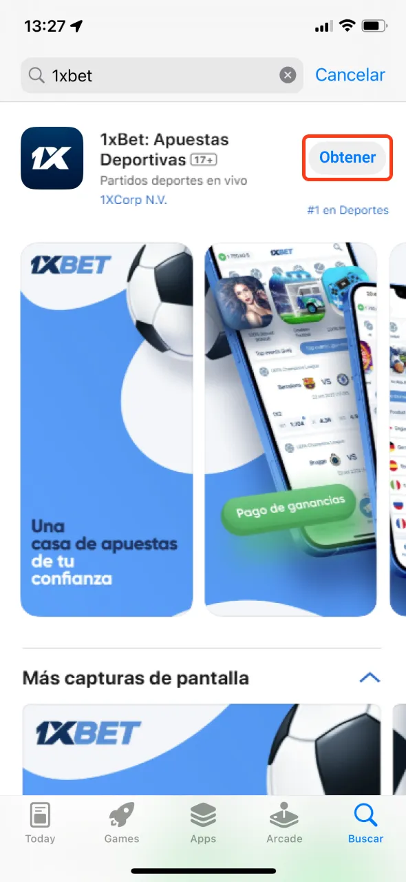 Acepta la descarga de 1xbet en tu dispositivo iOS.