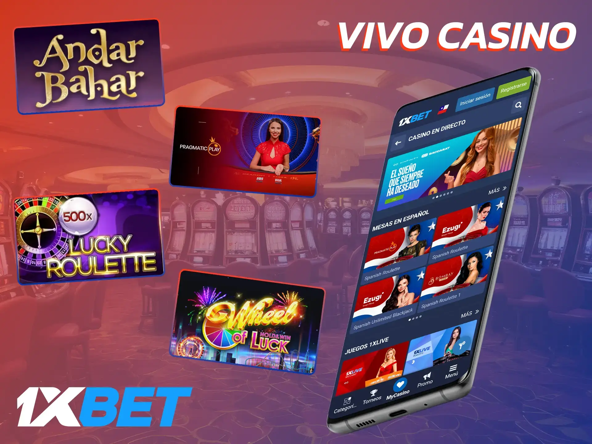 Juega juegos de casino en vivo en la aplicación 1xBet.