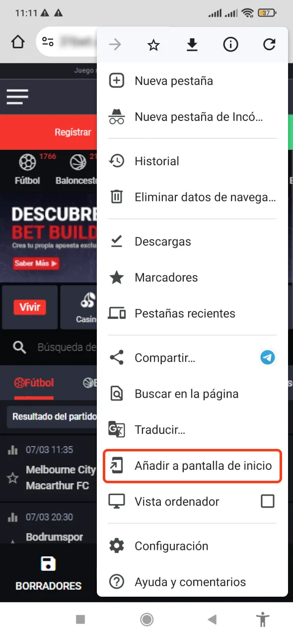 Crea un acceso directo a 31bet en tu pantalla de inicio.