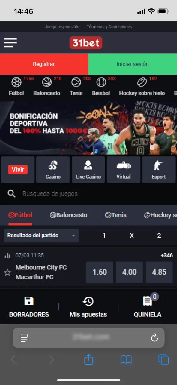 Ingresa a 31bet desde tu navegador y descarga la aplicación en iOS.