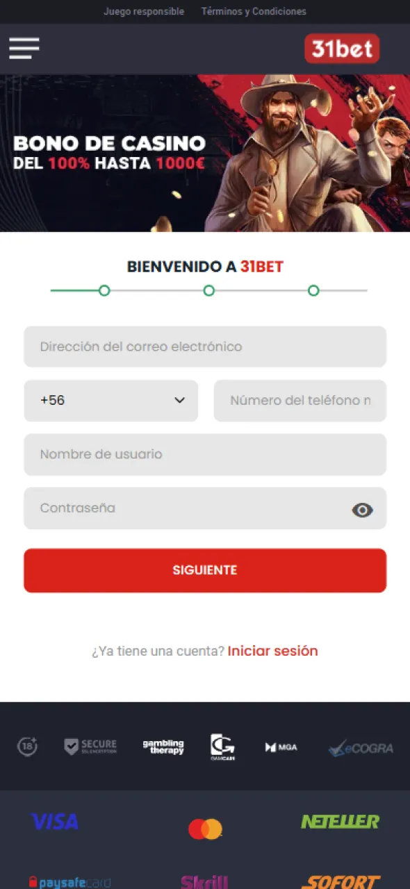 Registrarse en la aplicación de 31bet toma solo unos minutos.