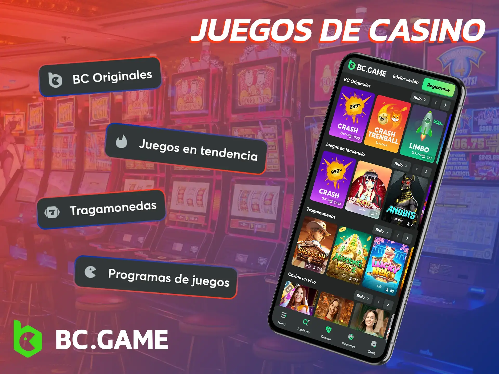 Juega juegos de casino en la aplicación BC Game.