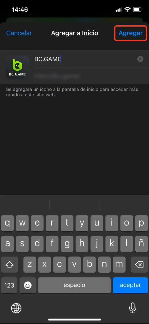 Aprueba la instalación de BC Game en tu iPhone.