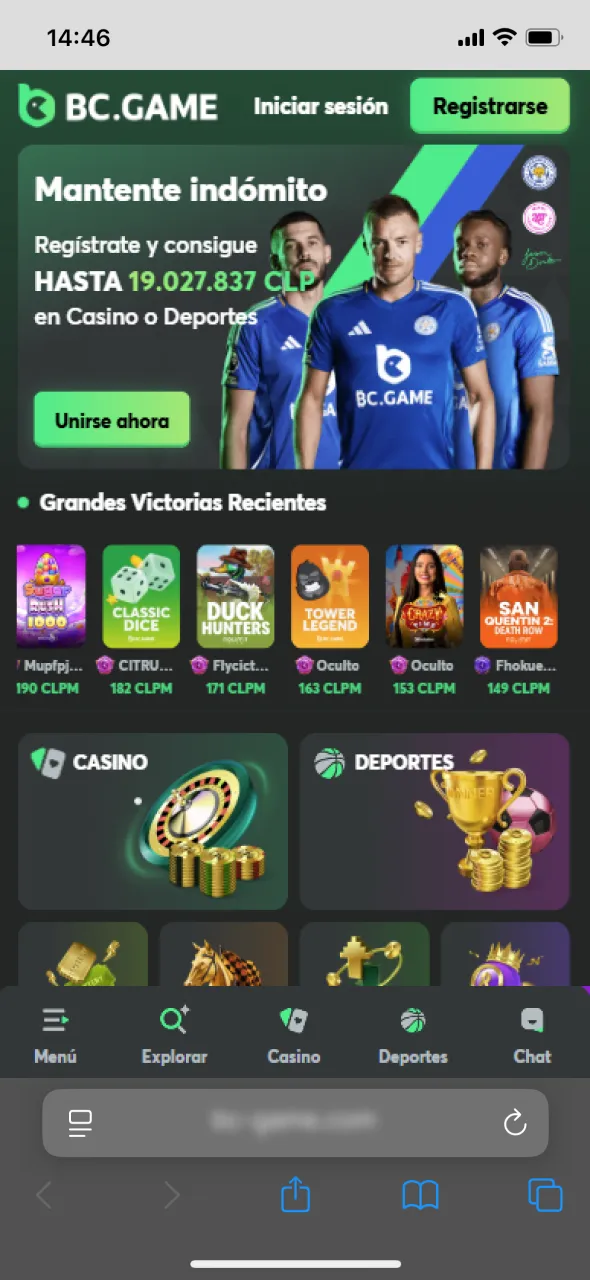 Descarga la app de BC Game accediendo a su sitio web en iOS.