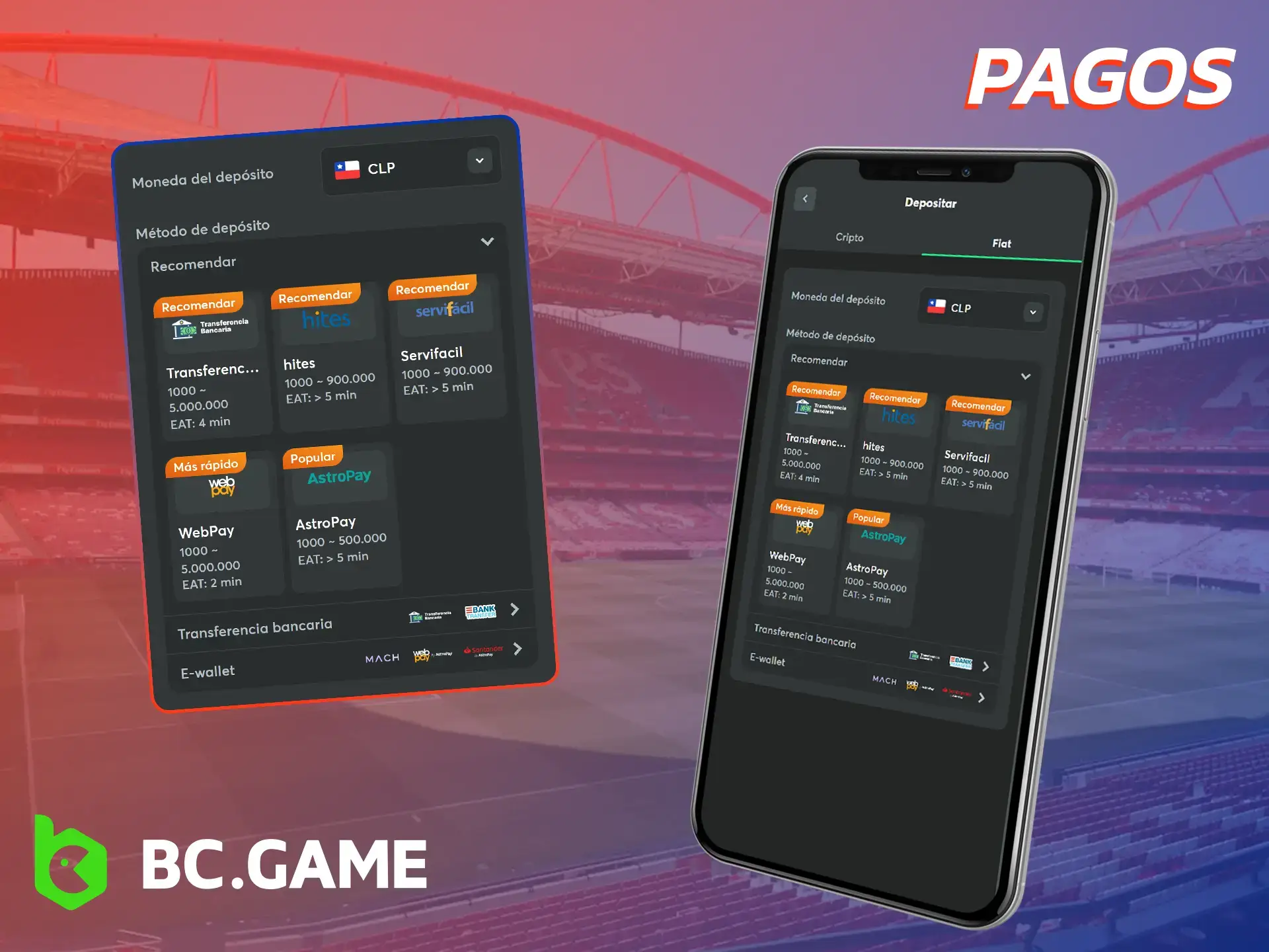 Deposite y retire fácilmente con la gama de métodos de pago de la app BC Game.