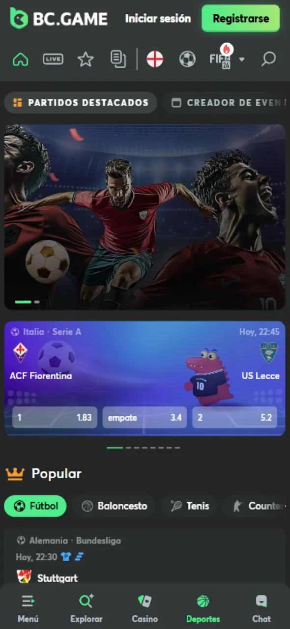 Apuesta veloz y cómodamente en deportes con la app de BC Game.