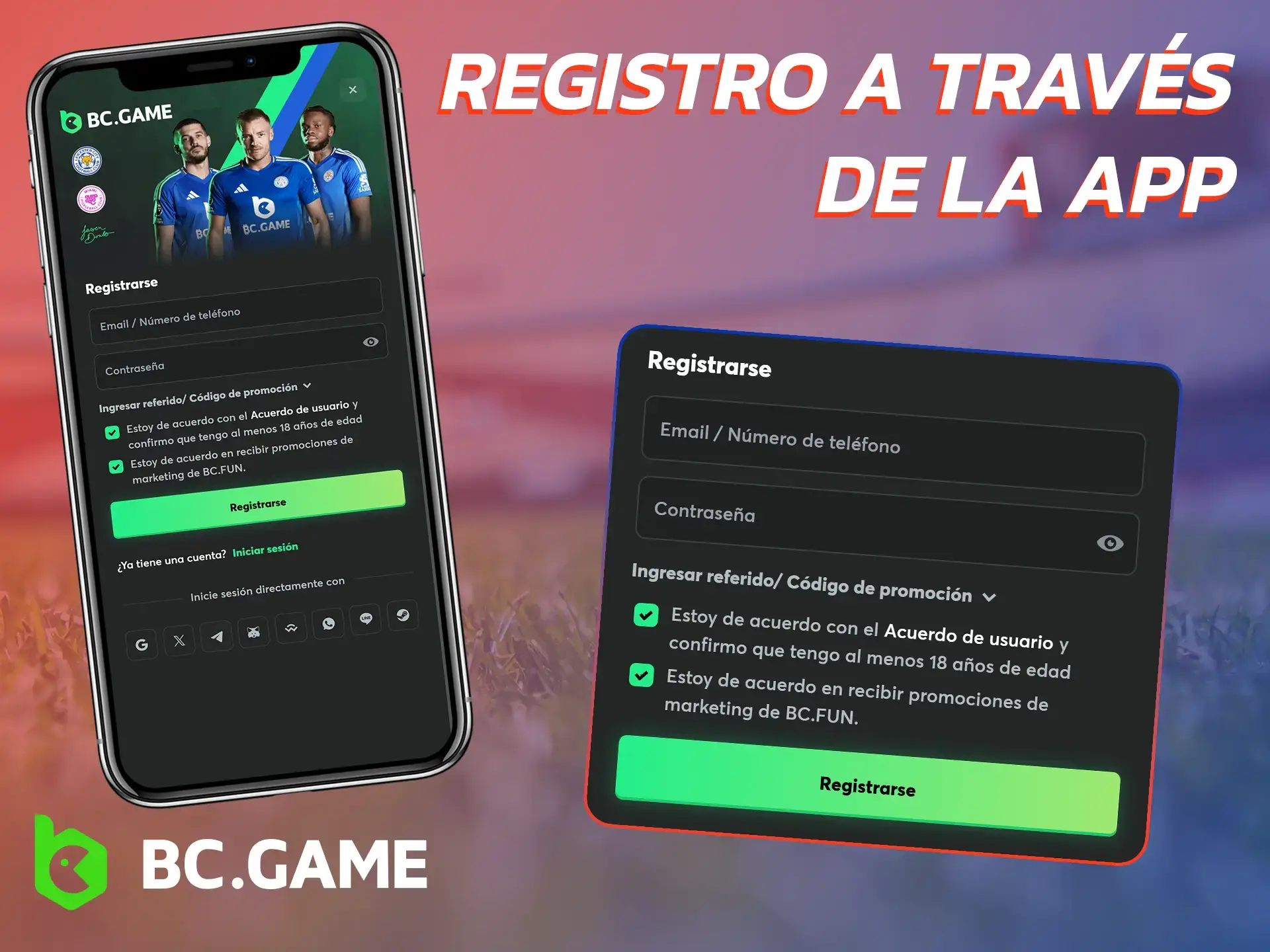 Registrarse en la aplicación BC Game es fácil.