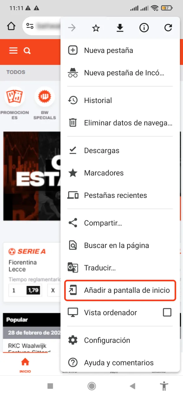 Crea un acceso directo a Betwarrior en tu dispositivo Android.