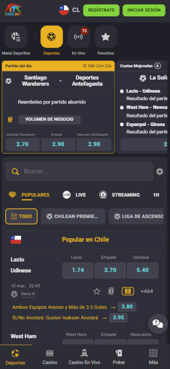 Usa la Coolbet app para apostar en deportes de forma rápida y fácil.