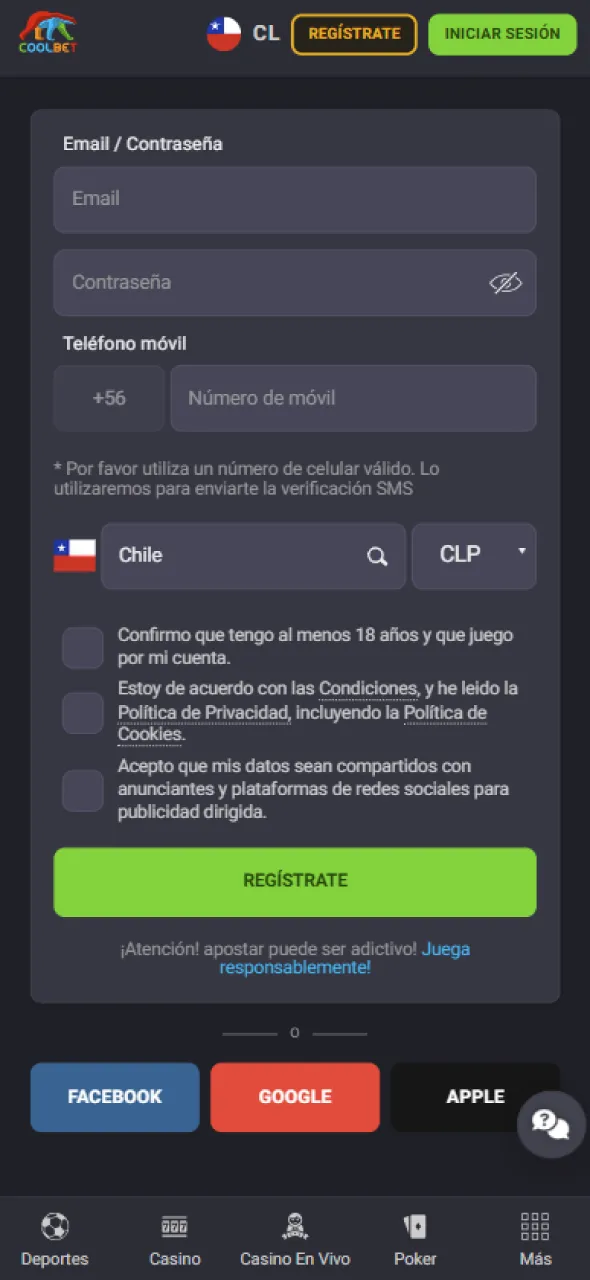 Registrarse en la Coolbet app es un proceso rápido y sencillo.