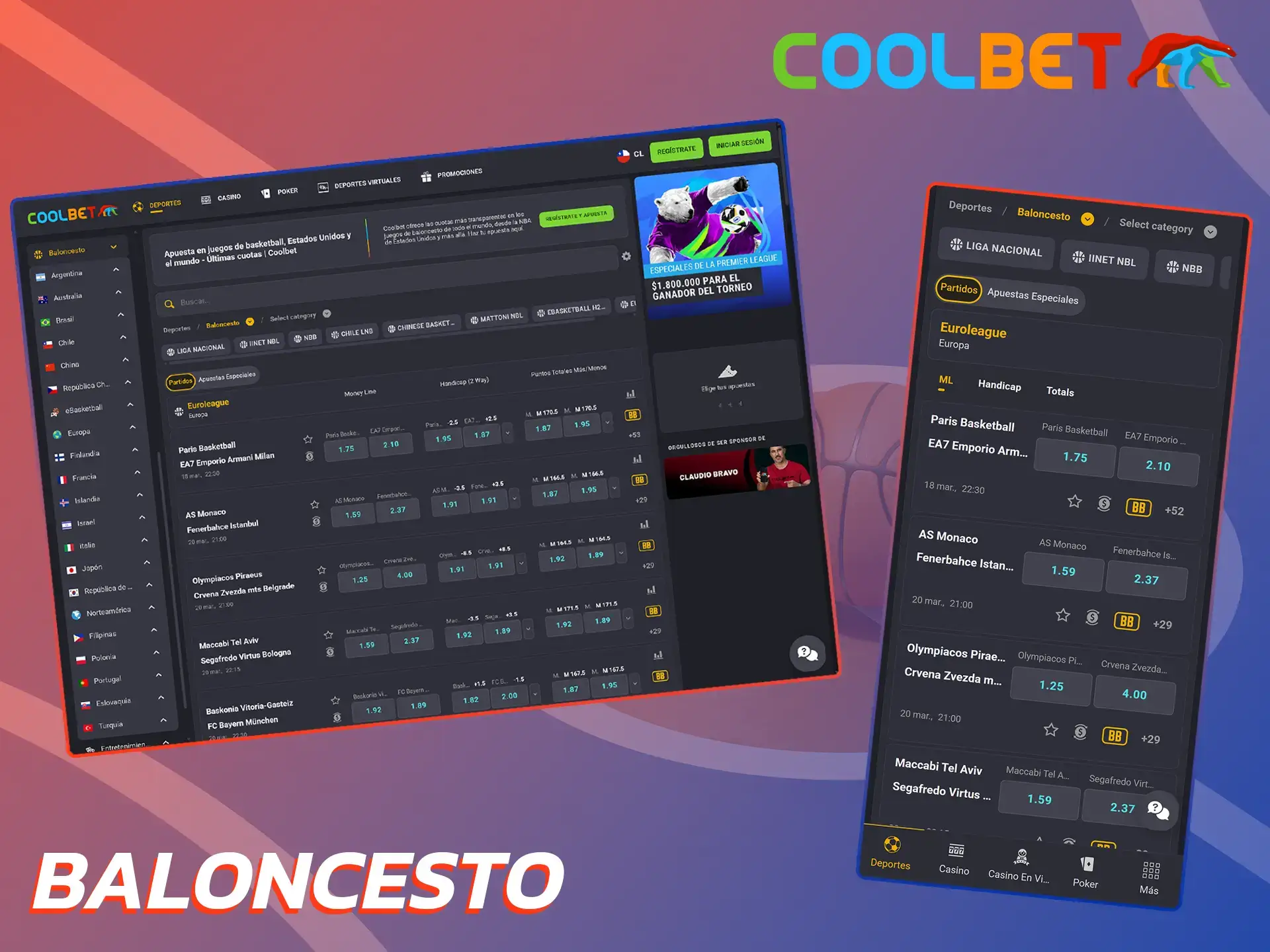 Elige tu equipo de baloncesto favorito y apuesta con Coolbet.