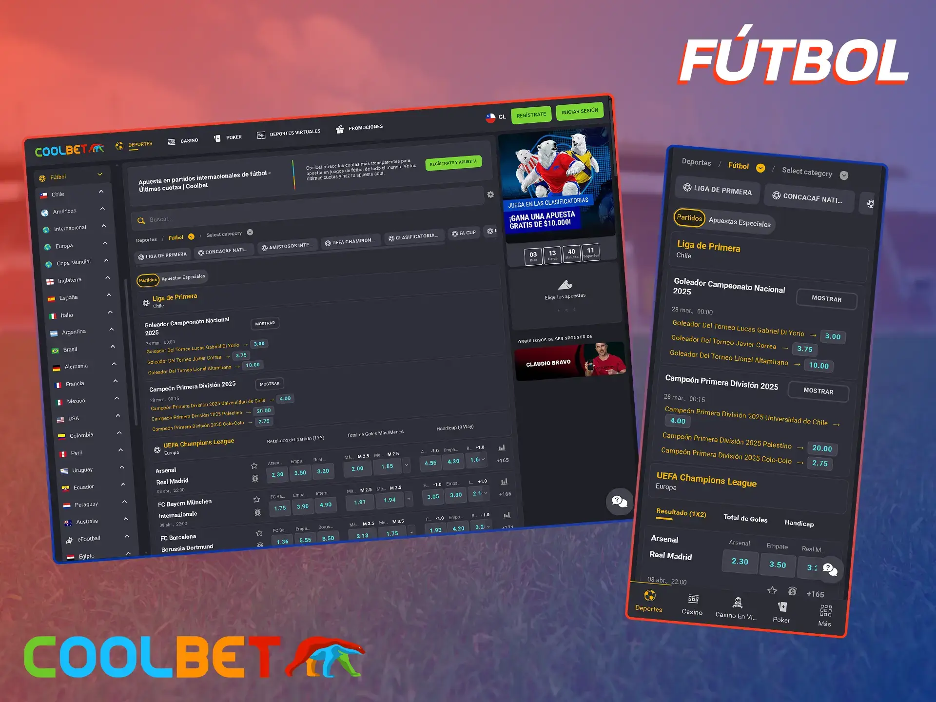 Realiza tus apuestas en torneos de fútbol en Coolbet.