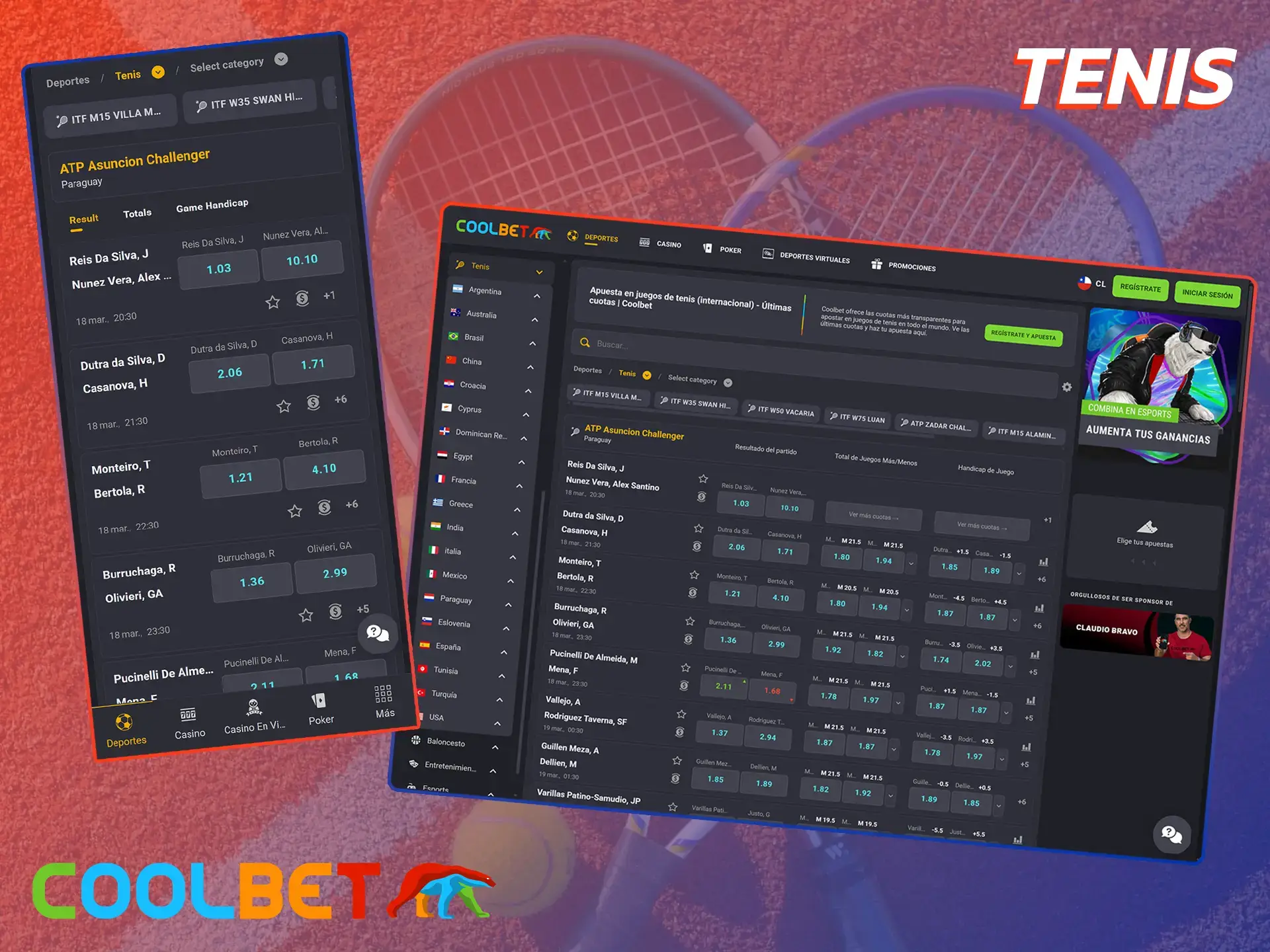 Coolbet cubre todos tus torneos de tenis favoritos.