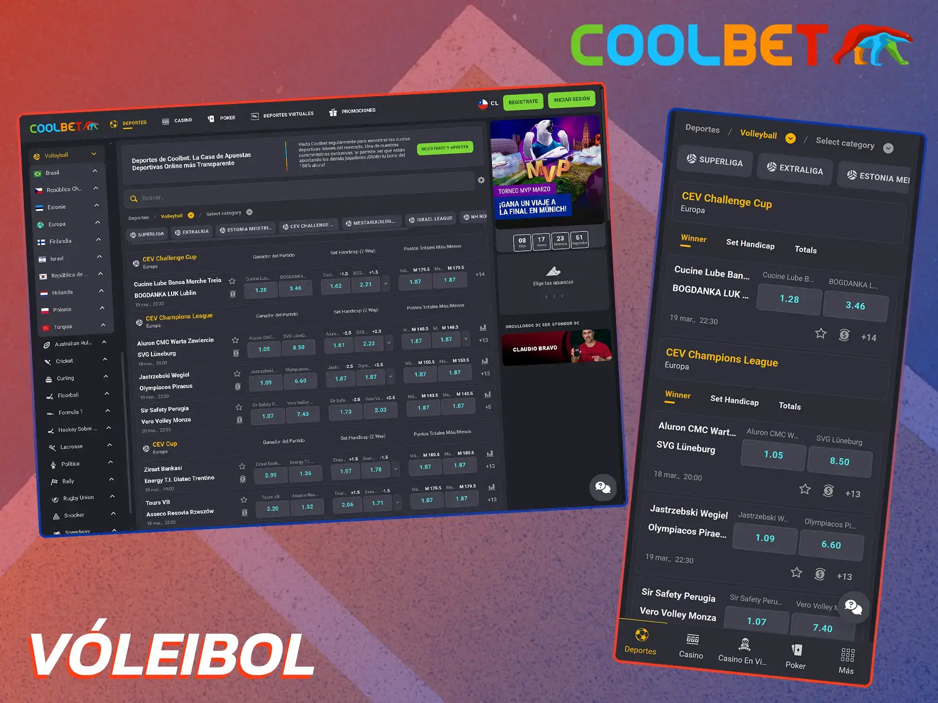 Coolbet ofrece apuestas de voleibol sencillas.