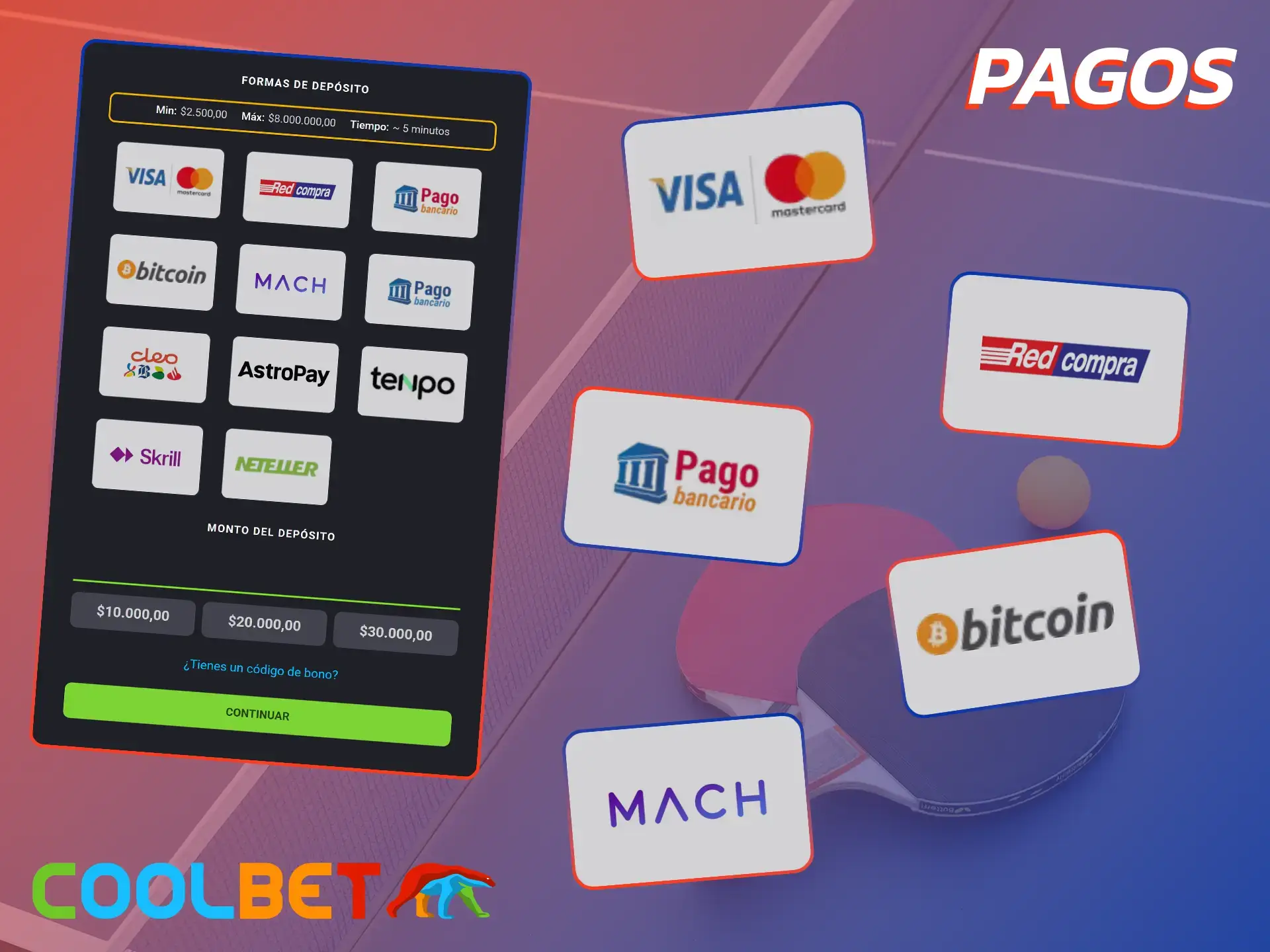 Coolbet ofrece una selección de métodos de pago confiables para depósitos y retiros.