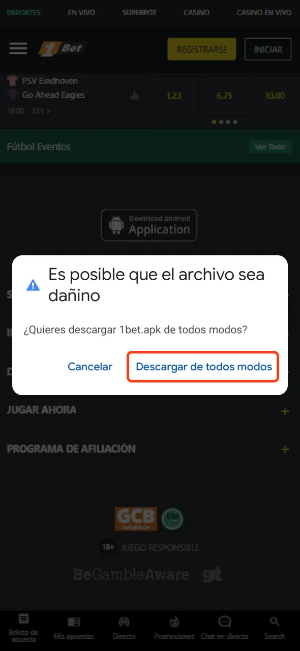 Permite la instalación de aplicaciones de fuentes desconocidas en Android.