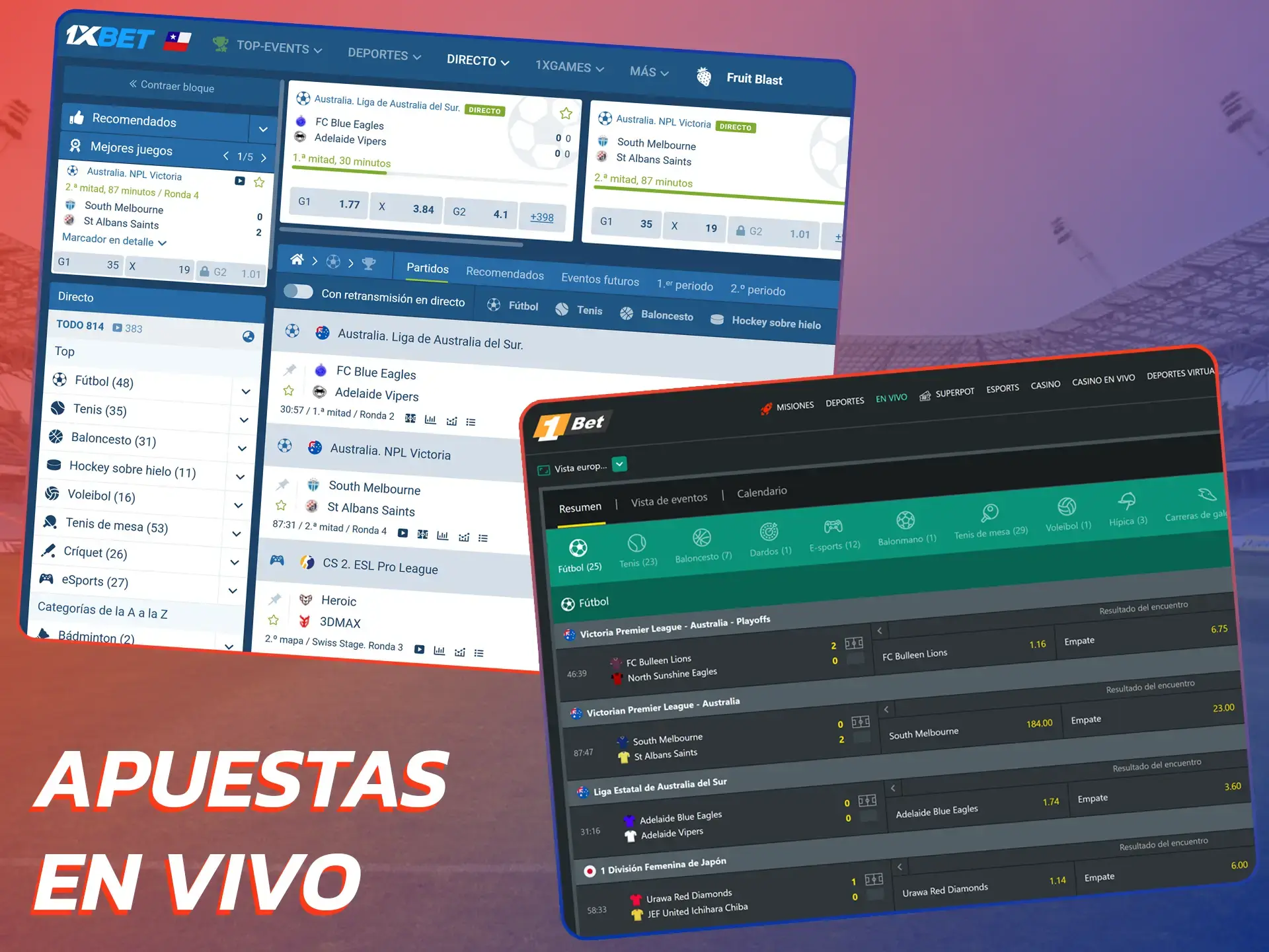 Realiza apuestas deportivas en tiempo real en la sección En Vivo.