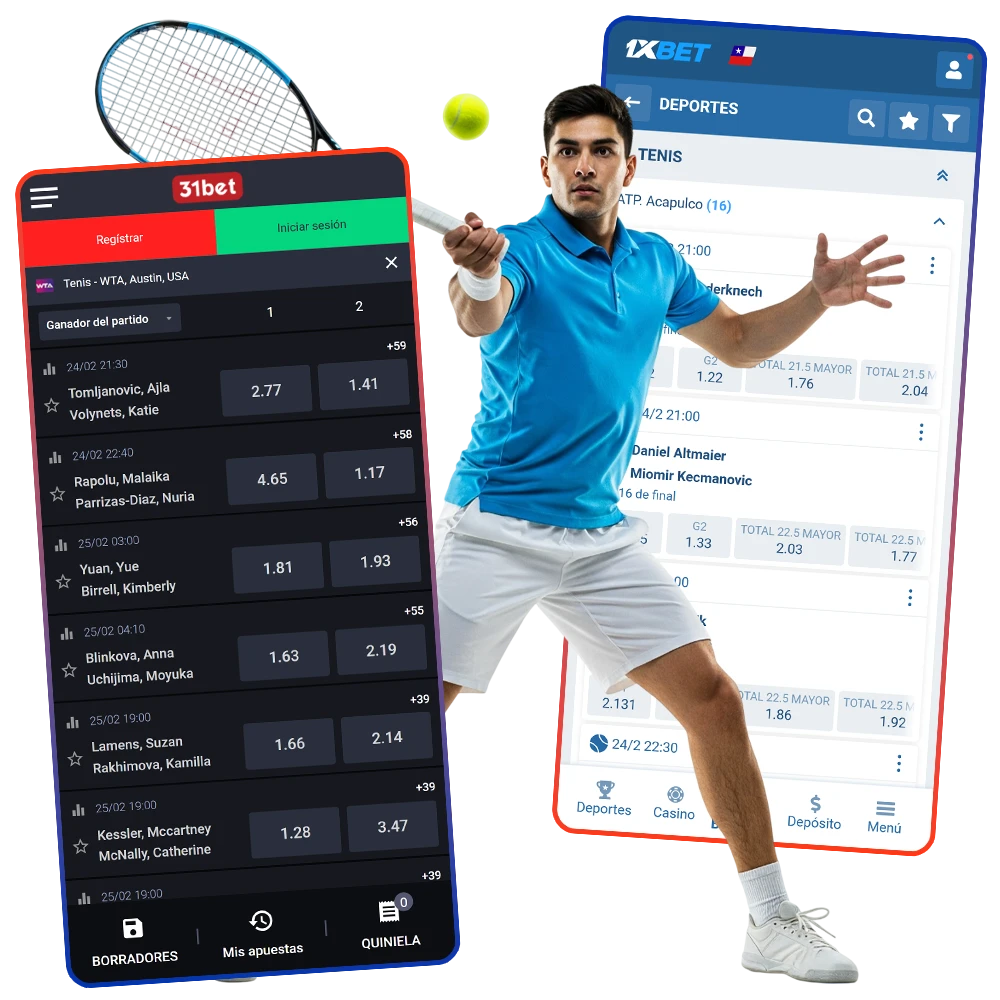 Elige entre las mejores apps de apuestas de tenis de Chile.