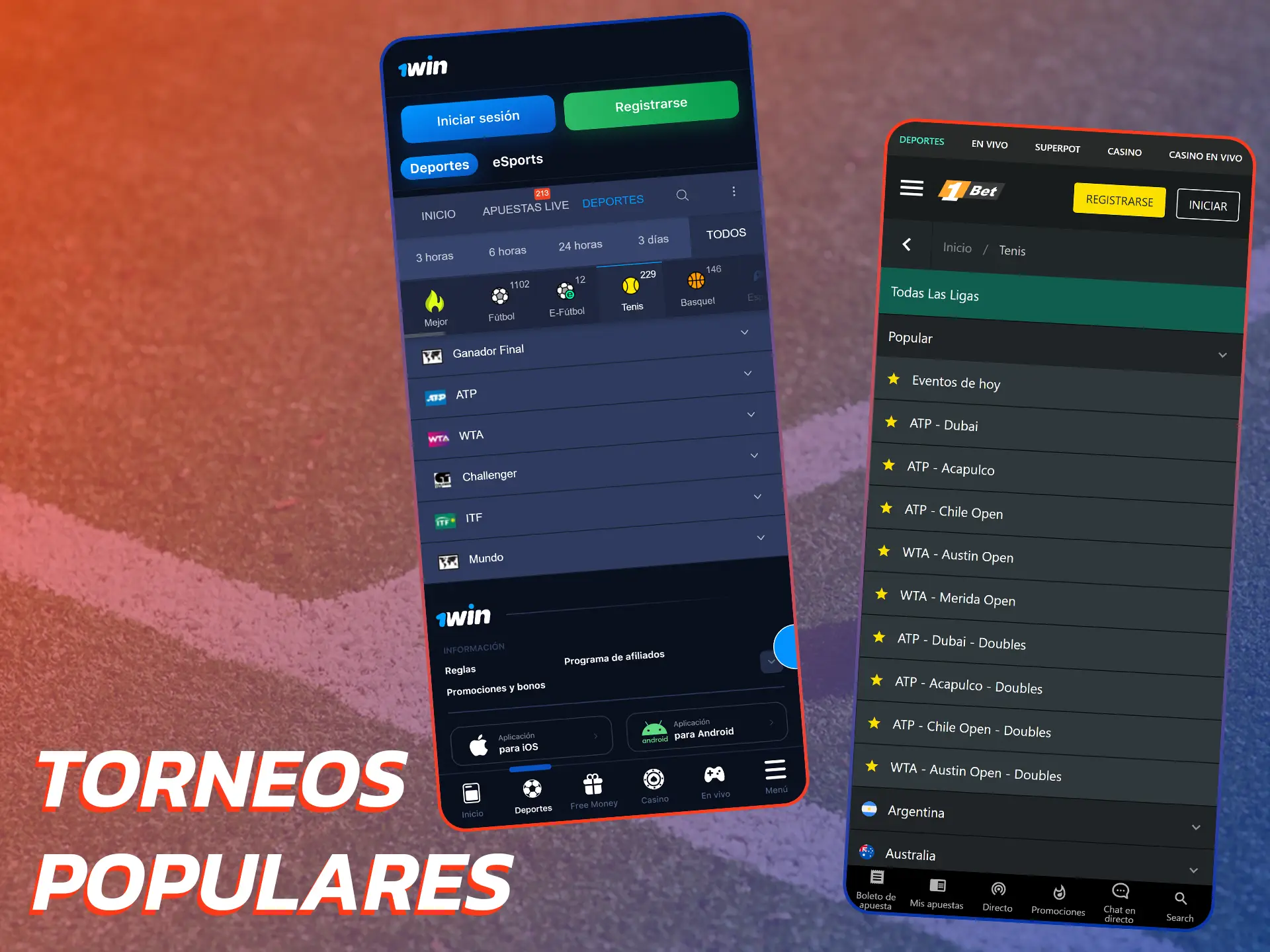 Puedes encontrar torneos de tenis populares en la aplicación de apuestas.